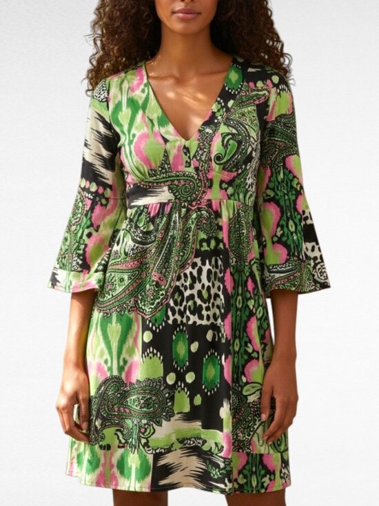 Cristinalove Dresses & Skirts - Cristinalove Green Pink Long Sleeve Dress